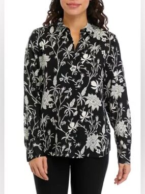 Elie Tahari Black & White Floral Button Down